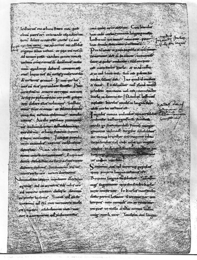 Faksimilekopie von Ms 9786 fol.135 Der Eid von Straßburg, geschworen von Karl dem Kahlen (823-877) und Ludwig dem Deutschen (ca. 804-876) 842 von French School